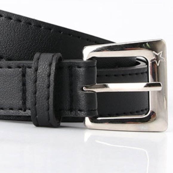 Vegan Leather Black Casual Square Buckle Belt - Picture 3 of 11